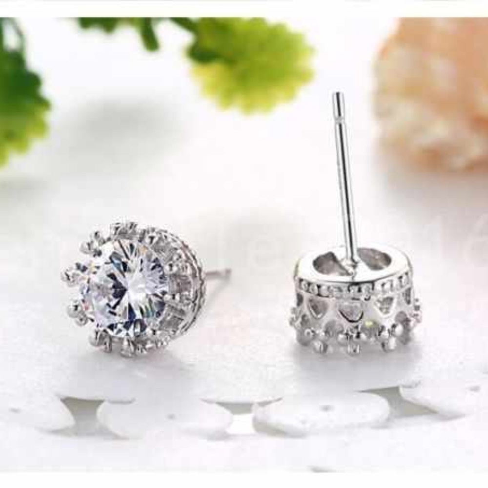 Stud Earrings 925 Sterling Silver Crystal